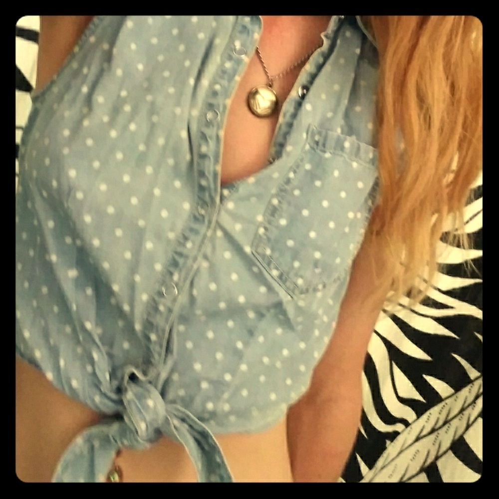 Denim polka dot twist tie crop top